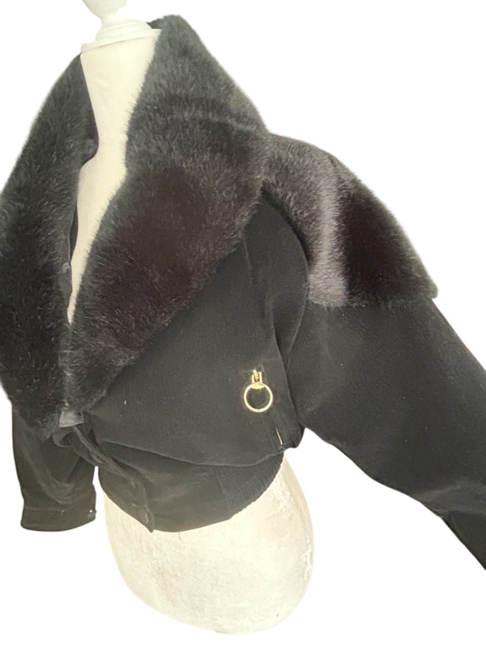 Faux Suede Cropped Jacket w/ Removable Faux Fur Collar | Luxe Statement- Small - Picture 9 of 12